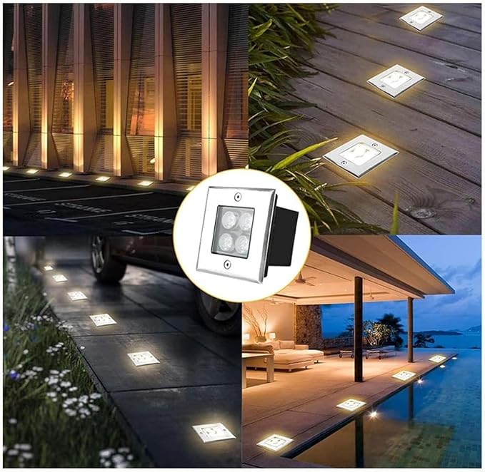 Square Underground Light - Outdoor Ground Landscape Lamp IP66 Waterproof AC85-265V Outdoor Recessed Spot Light for Garden Driveway Step Pathway Deck Buried Lighting(Green Light5W)