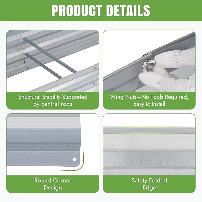 INNO STAGE Galvanized Raised Garden Bed Kits 8x2x1ft Metal Raised Garden Beds Outdoor Large Steel Raised Planter Bed with Gloves for Vegetables &amp Flowers Patio Ground Planter Box(Silver 2PCS)