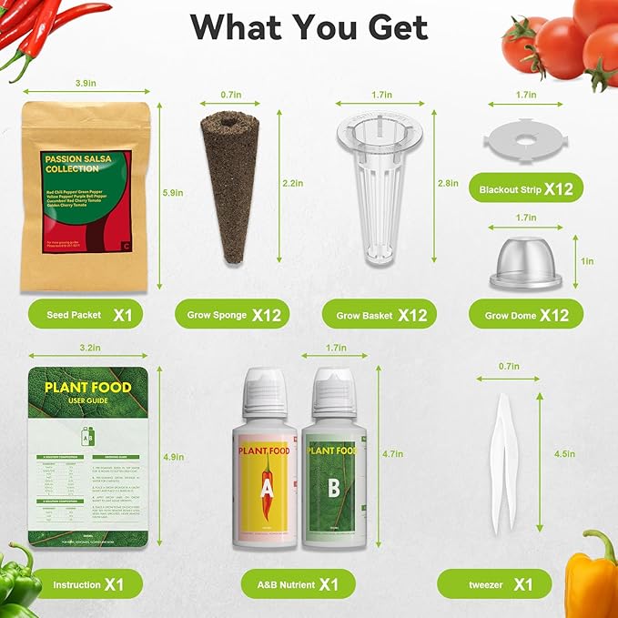 inbloom 12-Pod Pepper Seed Pod Kit for AeroGarden iDOO Ahopegarden Hydroponic Growing System Include Cucumber Red&ampGolden Tomato Red Chili Pepper Green&ampYellow Pepper Purple Pepper 400+
