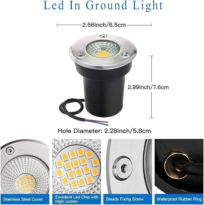 10 Pack Low Voltage Landscape Well Lights Outdoor COB Ground Lights IP66 Waterproof AC12/24V LED Underground Light for Bridge Garden Driveway Deck Patio Yard Embedded Spotlight