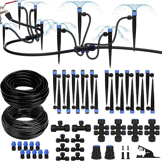 Breeze Touch 230ft Quick-Connect Drip Irrigation System Automatic Garden Watering System with 1/2 &amp 1/4 Fast-Lock Tubing - Adjustable Nozzles &amp Sprinklers for GardenGreenhouse LawnPotted