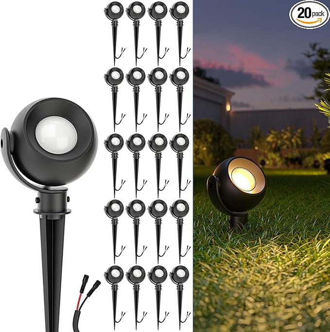 Sunco LED Low Voltage Spotlight Revolver Sphere Shaped Garden Landscape Lights Outdoor [Luces para Jardin] 4W 300 LM 3 CCT: 2700K/4000K/5000K Wet Rated ETL 20 Pack.