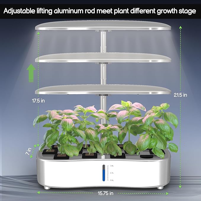 Hydroponics Growing System Kit - 12 Pods Indoor Herb Garden with LED Grow Light Auto Timer Adjustable Height up to 17 - Ideal for Home Birthday &amp Mother's Day Gifts for Women (White)