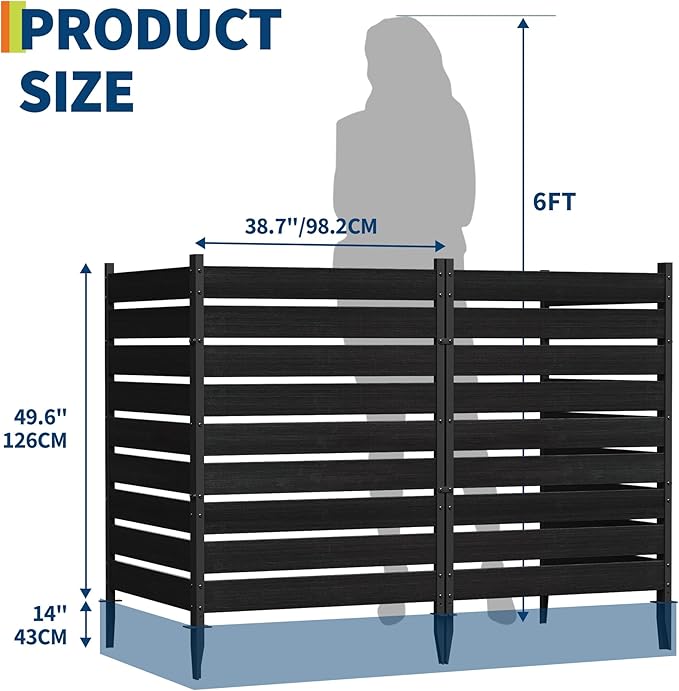 49 h x 38 w (2 Panels) Privacy ScreenTrash Can Fence Air Conditioner Fence Wood Plastic Composite Fence PanelIdeal Outdoor Privacy Wall Pool Equipment EnclosureBlack