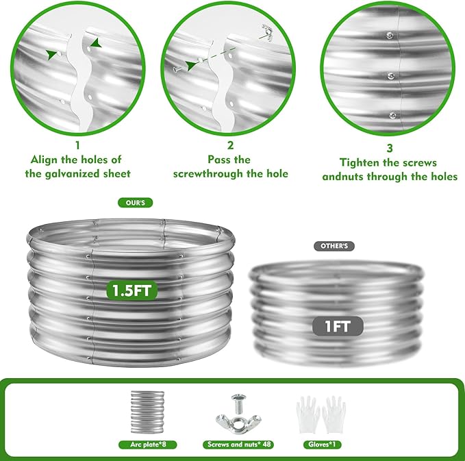17 Tall Round Outdoor Garden Raised Garden Bed Kits-0.8MM Thick Metal Raised Planter Bed/Ground Planter Box for Variety of FlowersHerbsVegetablesTrees (Silver 32 Dia X 16.5 inches)