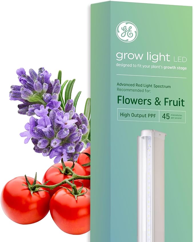 GE Grow Light for Indoor Plants Indoor Plant LED Light Bulb Fixture for Flowers and Fruit with Advanced Red Light Spectrum 25000 Hours Lifespan 45 PPF 48 Inches (1 Pack)