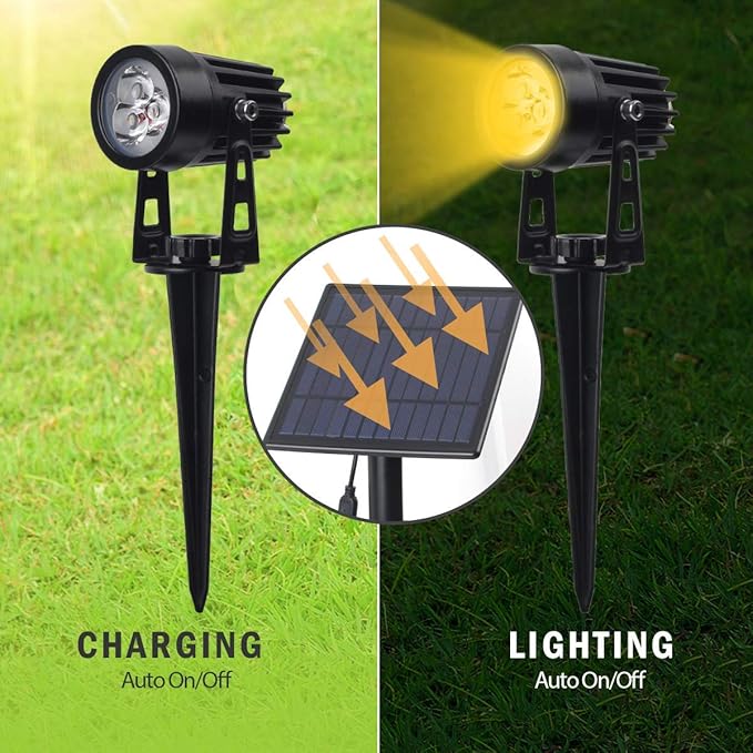 T-SUN Solar Spotlights 4-in-1 5W Solar Powered LED Spotlights 3000K 1 Pack and Solar Pond Lights 5 Headlamp RGB LED Pool Lights 1 Pack