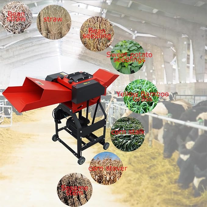 220V 4-Blade Hay Cutter Pulverizer with Feed Hopper Crop Straw Breaker Grass Crusher Grass Chaff Cutting Machine 400-800KG/H 2.2KW