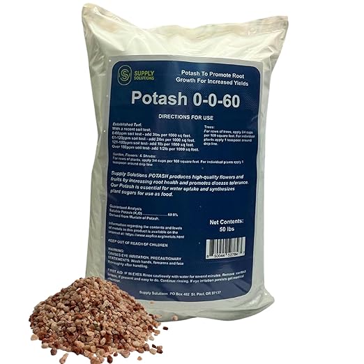 Supply Solutions Muriate of Potash 0-0-60 Fertilizer High Potassium Fertilizer Potassium for Plants Ideal Plant Food &amp Potash for Plants - for Lush Crops Blooms Acidic Plants (50lbs)
