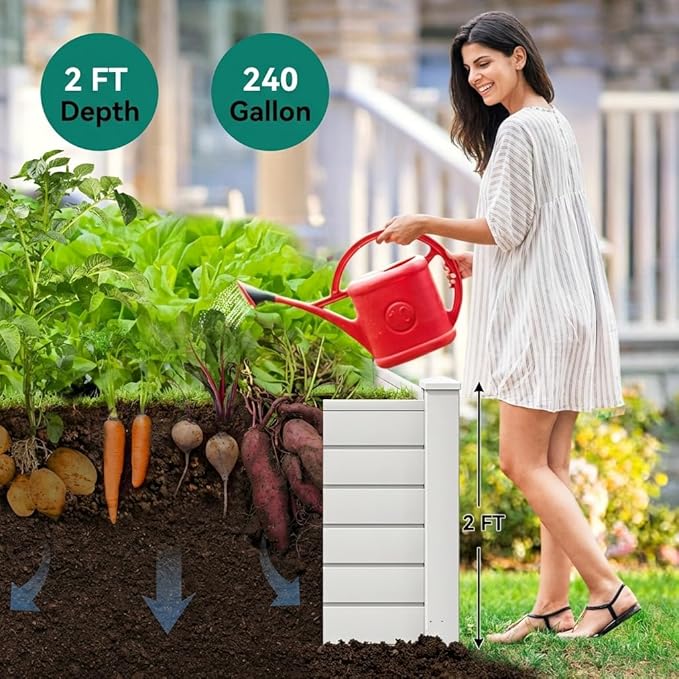YITAHOME 4x4x2 FT Plastic Raised Garden Bed Kit Large Outdoor Above Ground Planter Box with Growth Grid for Plants Vegetables and Flowers Easy Installation White