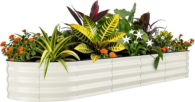 Garvee Galvanized Raised Garden Bed Outdoor 8x2x1.5 ft Metal Planter Box for Flowers Vegetables Rust-Resistant Raised Garden Beds for Gardening Easy Assembly Outdoor Garden Box &amp Planters Beig