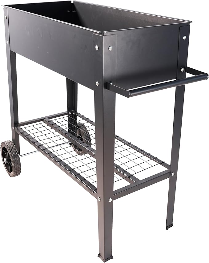 Mobile Metal Raised Garden Bed Cart with Legs Elevated Tall Planter Box with Wheels for Outdoor Indoors House Patio Backyard Vegetables Tomato DIY Herb Grow (Black)