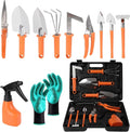 Gardening Tool Set 11 Pieces Gardening Tools with Carrying Case Garden Tool Kit for Digging Planting Pruning Unique Gardening Set with Gloves for Women and Men (Orange)