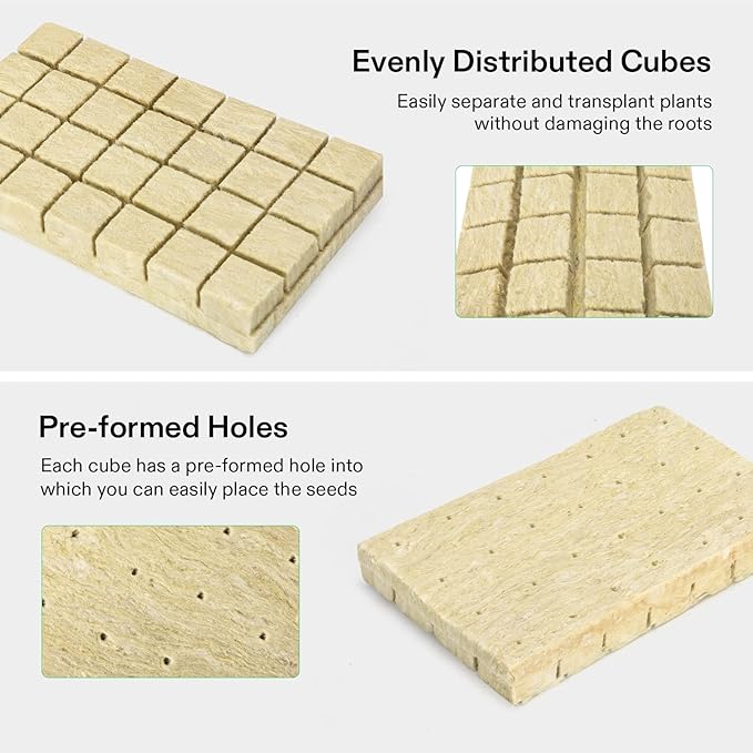VIVOSUN Hydroponic Grow Kit and 1.6 Rockwool Cubes 112 Plugs Stonewool Starter Grow Cubes for Cuttings Cloning Plant Propagation Seed Starting