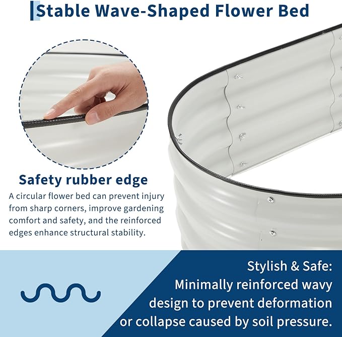 4x2x1 ft Galvanized Raised Garden Bed Open Base Metal Planter Box Oval Flower Bed with Safe Rubber Edge for Outdoor Vegetables Flowers &amp Herbs Easy Assembly White