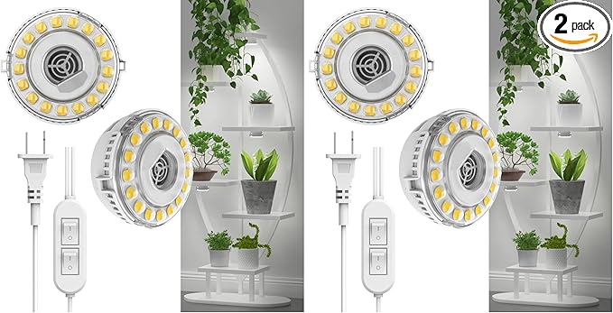 SANSI LED Puck Grow Light 10W (150 Watt Equiv) Full Spectrum 2-Head Lamp for Plants with Ceramic Tech Hanging Lights with ON/Off Switch for Plant Shelf Greenhouse Hydroponic (Pack of 2)