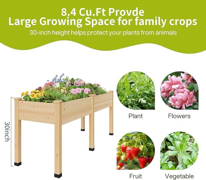 Wood Raised Garden Bed 72x24x30in Elevated Wooden Planter Box with Legs Standing Growing Bed for Backyard Patio Balcony with Bed Liner 200 Pound Capacity