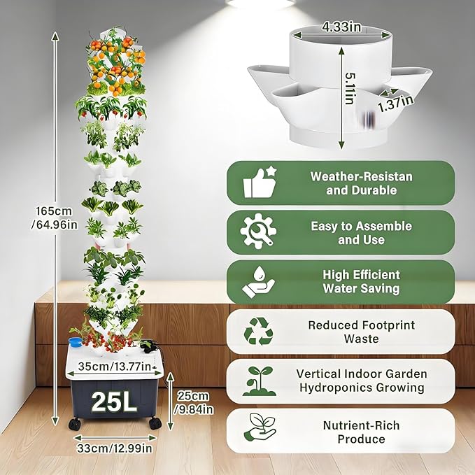 Vertical Hydroponic Grow Tower Aeroponic Tower 15 Layer 45 Plants Sites Suitable for Planting on Balconies in Gardens and in Small courtyards