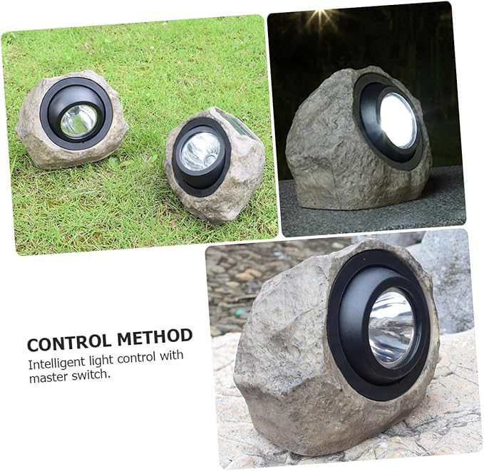 1pc Solar Outdoor Spotlight Imitated Stone Decorative Lamp for Gardens Patios and Lawns Dual Warm Light Settings