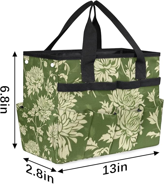 Spring Leaves Gardening Tool BagHeavy Duty Garden Tote BagPortable Oxford Gardening Storage Basket Organizer Handbag with Pockets HandleHand Tools Gifts for Outdoor Garden Lawn Yard