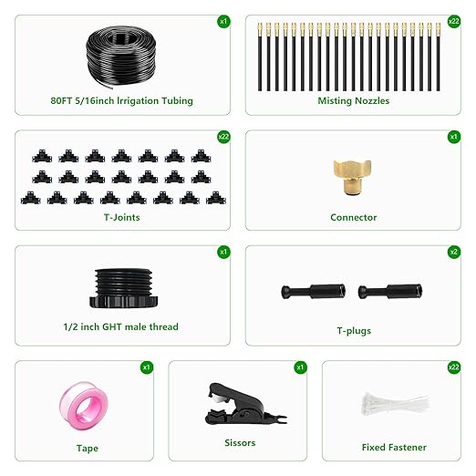 80FT Drip Irrigation System for Garden – Automatic Watering Kit with Solid Brass Metal Connectors 360° Bendable Tubing &amp22 Adjustable Nozzles for Greenhouse Lawn Yard &amp Plants
