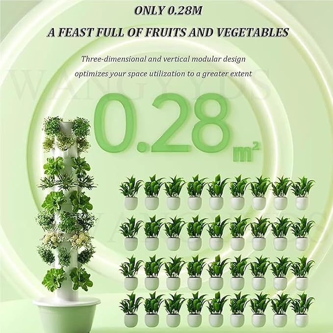 Hydroponic Tower Growing System with Automatic Water Circulation 20/28/36 Pods for Indoor/Outdoor Gardening 7 Layers for Efficient Plant Growth