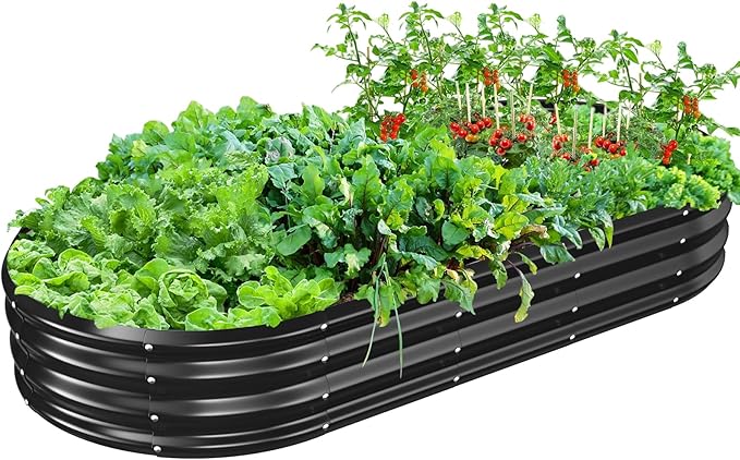 Oval Galvanized Planter Box Metal Raised Garden Bed - 0.8MM Thick- Ideal for Outdoor Gardening and Planting of Vegetables Flowers Fruits Succulent Plants and Others (Black 6X3X1 FT)