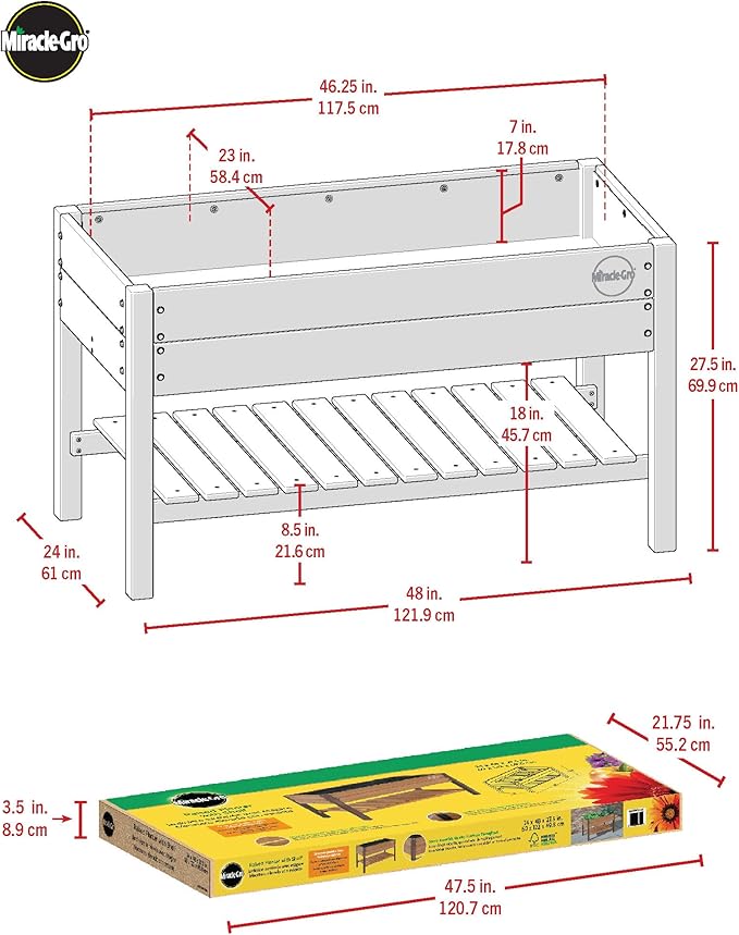 Miracle-GRO 2 x 4 Ft. Wooden Raised Garden Planter with Shelf 6.4 Cu. Ft. Above Ground Garden with Powder-Coated Metal Brackets for Decks and Yards