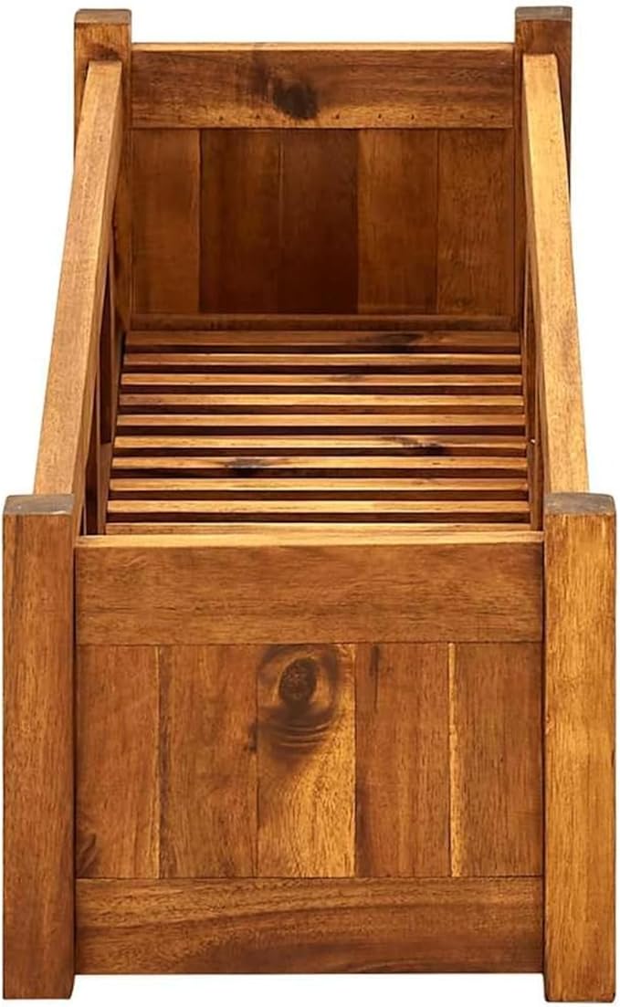 Acacia Wood Raised Planter Bed Durable Garden Box Brown Natural Finish Outdoor Plant Growing Container