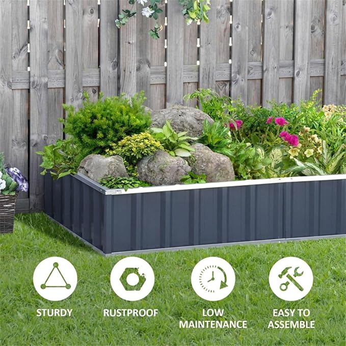 Garden BedEasy to Assemblefor VegetablesFruitsHerbs Flowers Metal Raised Garden(68.5 L x 35.5 W x 11.75 H). (Dark Gray)