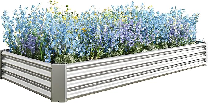Galvanized Raised Garden Bed Easy Assembly Raised Beds Large Durable Rust-Resistant Planters Raised Garden Bed Kit for Outdoor Planters Vegetables Flower Herb (Silver 6x3x1 ft)