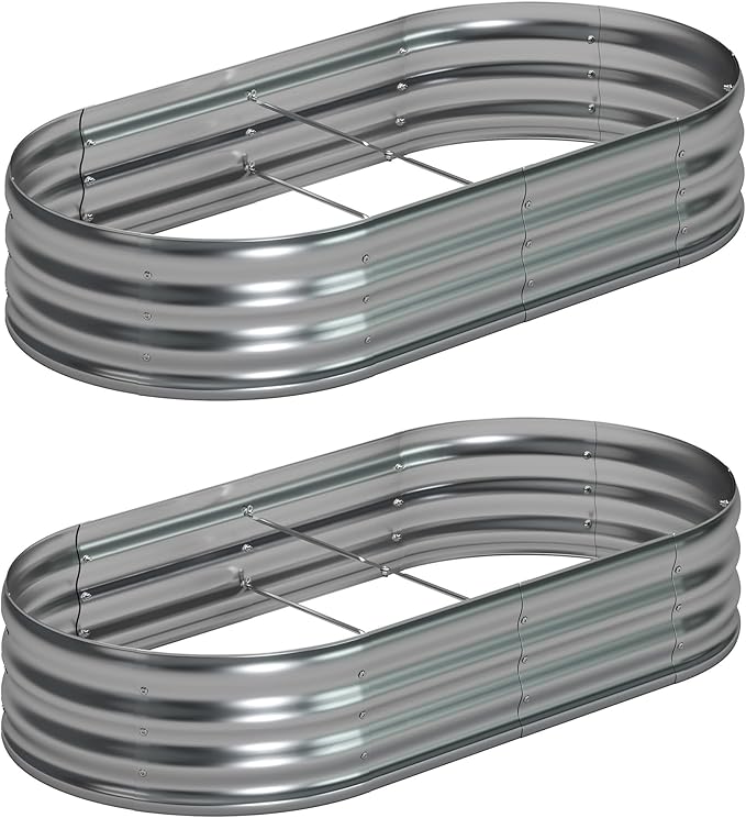 6x3x1ft(2 Pack) Galvanized Oval Raised Garden BedOutdoor Planter Box Metal Patio Kit Planting Bed for Vegetables Flowers HerbSilver