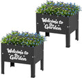 aboxoo 2 Packs 14 Inch Spray-Painted Style Small Planter Raised Garden Bed with LegsOutdoor Metal Planter Box for PatioElevated Garden Bed for Vegetables Flower Herb(Black)