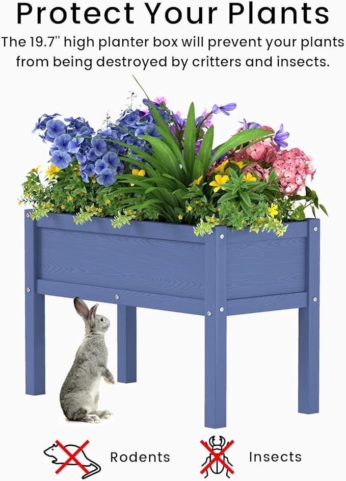 Small HDPE Raised Garden Bed Elevated Planter Box with Legs Outdoor All-Weather Planter Raised Beds for Seeds Herbs Flowers Vegetables (Navy Blue)
