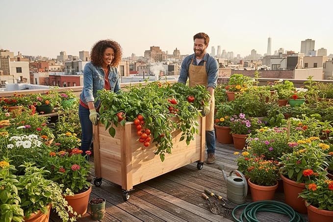 Tall Cedar Planter Box with Locking Wheels – Mobile Raised Garden Bed for Patio Balcony &amp Business Entrances – Wooden Planter with Brakes for Flowers Herb &amp Vegetable Plants (24)