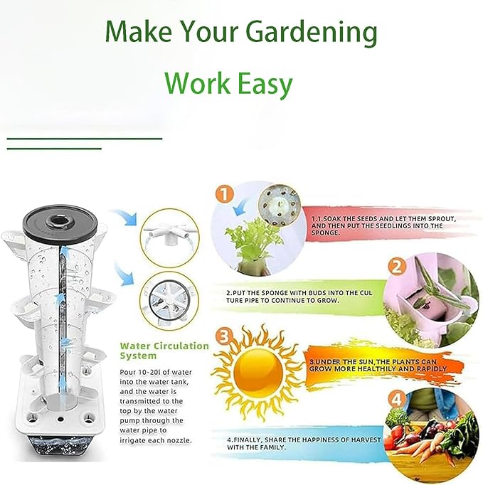 Hydroponic Growing Tower Vertical Planter Germination Kit Outdoor Indoor Vertical Garden Home Gardening for Indoor and Vegetabl
