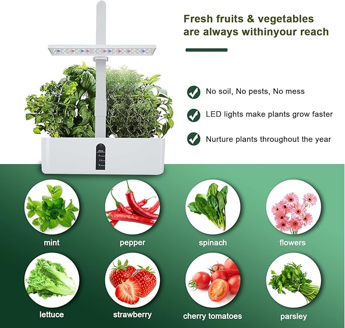 Smart Garden Hydroponics Growing System Indoor Garden Germination Kit with Fan Height Adjustable Smart Garden for Home Kitchen Indoor Planting