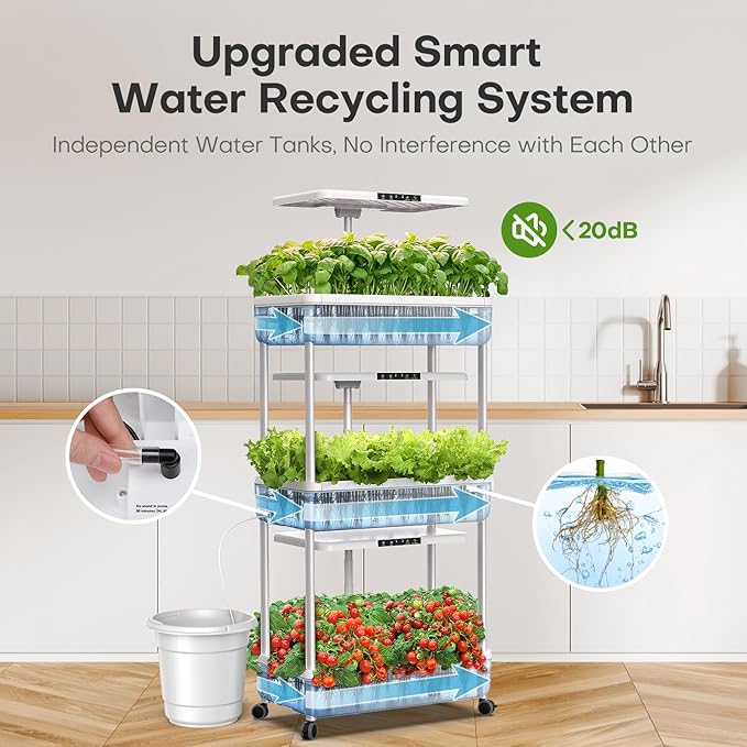 Ahopegarden Indoor Garden Hydroponics Growing System Kit: 66 Pods Plant Herb Garden Germination Kit with LED Grow Light 30L Large Capacity Kitchen Hydroponics Planter Grower for Vegetable Fruit