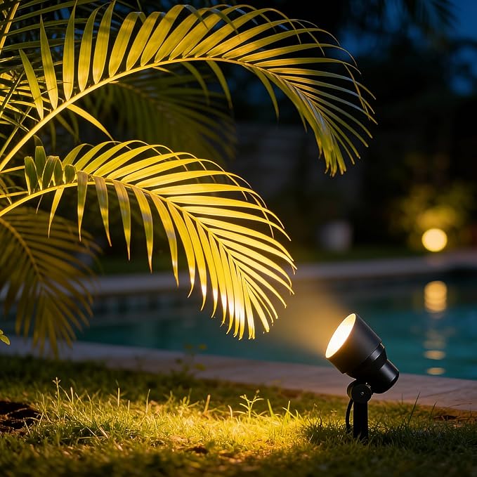 VENUS MANUFACTURING 6 Pack Low Voltage Landscape Spotlight 3W LED Outdoor Landscape Lighting Kits 200 Lumen Black Waterproof Flood Lights 12V 3000K Warm White Metal Tree Lights for Garden &amp Yard