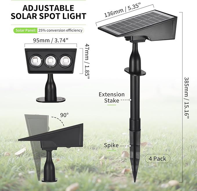 Solar Spot Lights Outdoor RGB Solar Landscape Spotlights IP65 Waterproof Adjustable Light House Lights Colorful Spot Light for Yard Garden Pathway (4)