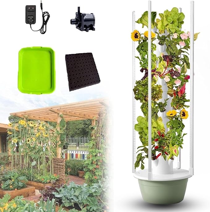 Hydroponic Tower Indoor/Outdoor Smart Garden 5/7/9 Floors Automatic Water Circulation System Indoor Vegetable Growing System Planting Tower Suitable for Leafy Greens and Herbs9Layers/36Pots