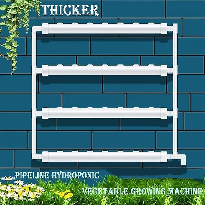 Hydroponic Growing Kits Wall Mounted Hydroponic Grow Kit 28 Plant Sites 4 PVC Pipes Hydroponics Growing System with Water Pump Water Culture Plant Growing System for Leafy Vegetables