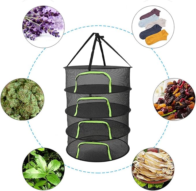 Herbs Drying Net Foldable Plant Drying Net 60cm Diameter Herbs Buds Dry Net with Storage Bag for Outdoor (4th Floor)