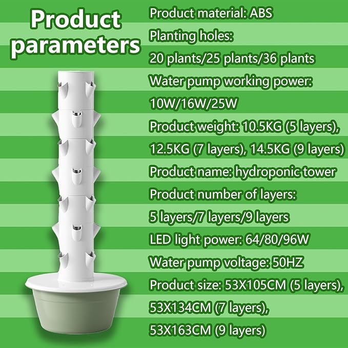 Hydroponics Growing System Kit Vertical Hydroponic Garden Tower Hydroponic Tower Garden Eat and Harvest Immediately Increase Yield Automatic Water Circulationblack-7-Layers