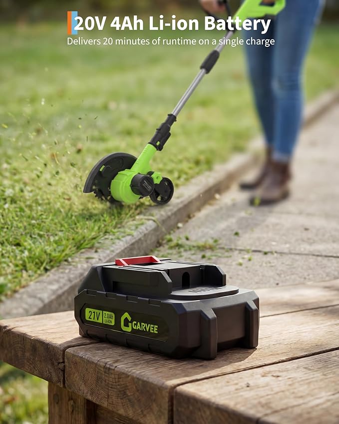 20V Cordless Lawn Edger 9-Inch Blade 4.0Ah Battery Powered Edger Lawn Tool with Dual Wheels 3 Depth Settings LawnTrencher for Yard Garden Patio Driveway Lawn and Sidewalk