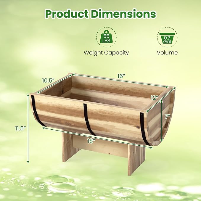 Giantex Set of 2 Half Barrel Raised Garden Bed Acacia Wood Planter Box for Flower Vegetable Fruit Outdoor Indoor Plant Pot with Legs for Garden Decoration 18x12x11.5