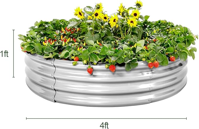 Land Guard Galvanized Raised Garden Bed 2Pcs Planter Raised Garden Beds Outdoor Round Clearance Raised Garden Beds for Gardening Vegetables 4x4x1ft……