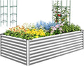 Quictent Galvanized Raised Garden Bed 8x4x2 Ft Tall Metal Planter Box for Vegetables Outdoor Bottomless for Backyard 2 Tomato Cages Included 22.04 Deep (Silver)