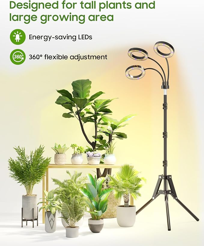 Grow Lights for Indoor Plants Full Spectrum LED Plant Light with Tripod Stand Plant Growing Lamps with Timer 3/9/12H 3 Color Modes 6 Brightness 78'' Adjustable Height for Large Plants