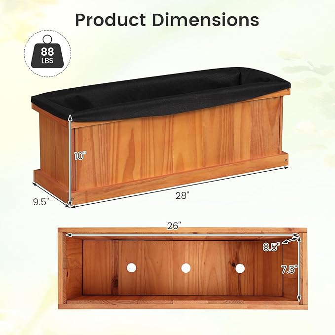IRONMAX Wood Raised Garden Bed Outdoor Planter Box with Detachable Bottom Drainage Holes Protective Liner Rectangular Planting Bed for Yard Patio Balcony (Orange 28”x10”x10”)